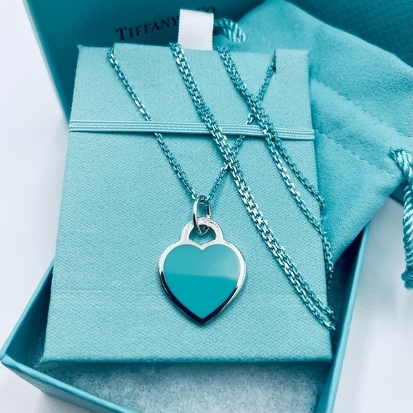 Tiffany & Co. Jewelry - Tiffany & Co Blue Enamel Heart Tag 30” Sparkle Chain PACKAGING